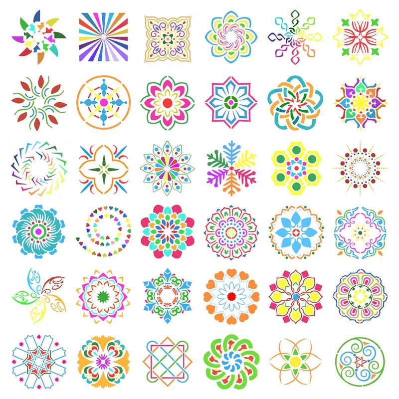 TTSAM 36 Pack Mandala Stencils (3.6x3.6 Inch) Mandala Dotting Painting Template Stencil Set for Painting Perfect for DIY Painting Art Projects Wood Wall Floor Fabric Furniture Tile Christmas Gift (Reusable) - Image 2
